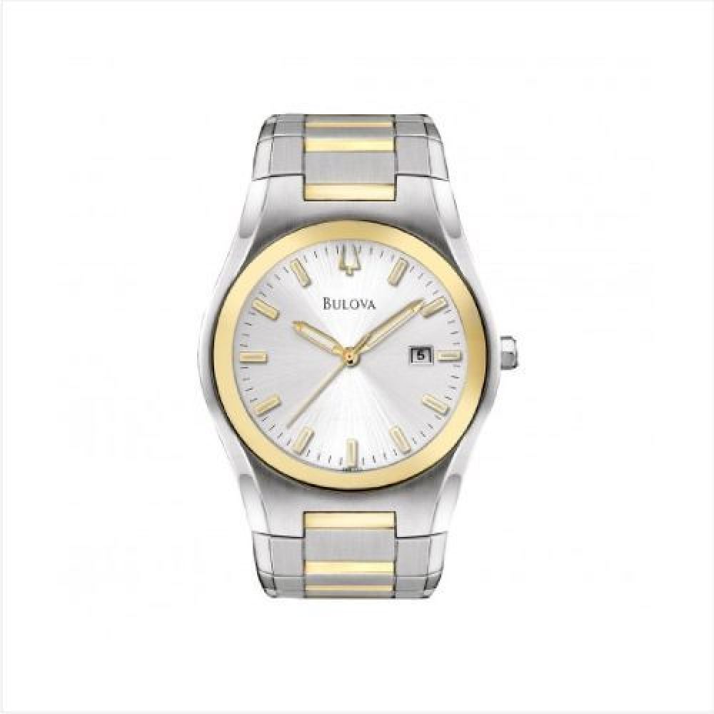 RELOJ  MARCA BULOVA CON FECHADOR  ACERO INOXIDABLE CON EXTENSIBLE METALICO COMBINADO CABALLERO Y DAMA INCLUYE ESTUCHE ORIGINAL imagen